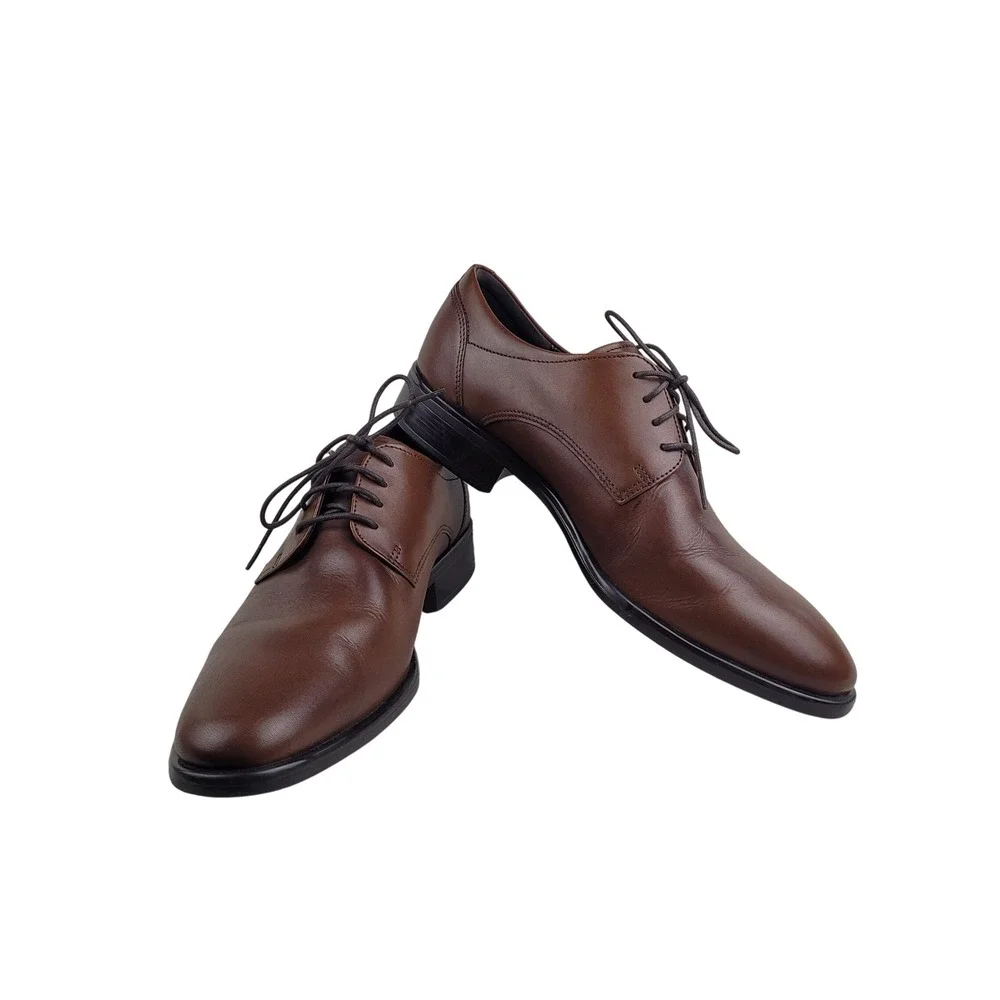 ECCO Mens TrayTech Brown Leather Derby Dress Shoes Size 44 US 10-10.5 Worn Once!
